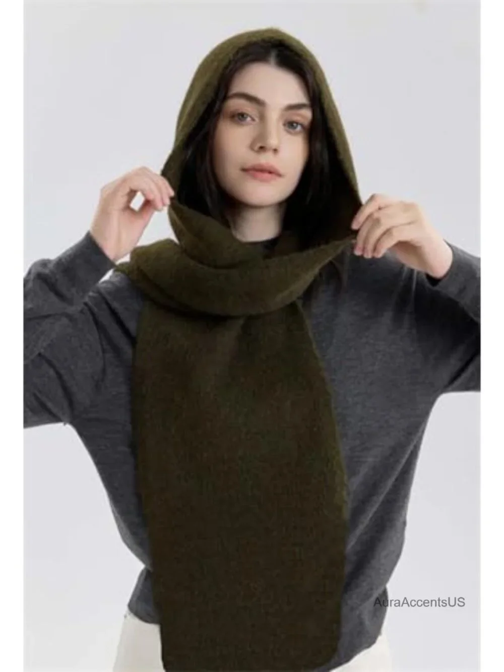 Hooded Knit Scarf Wrap Cape Shawl for Women Cold Weather Neckwarmer